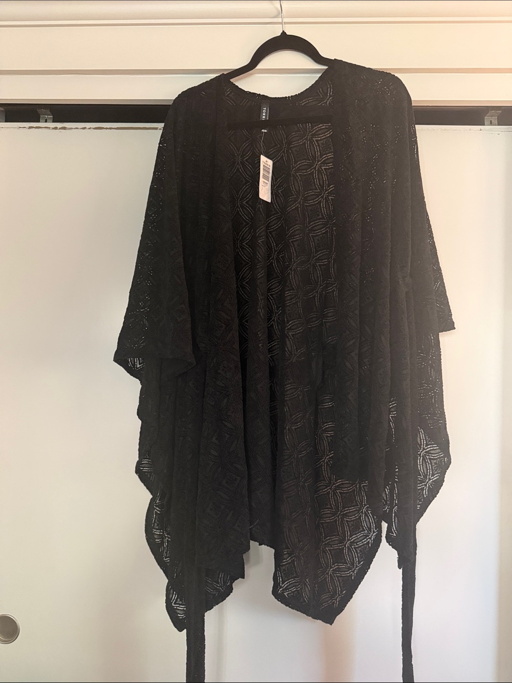 torrid Black Open-Knit Draped Poncho Shrug with belt (ruana)